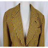 Vintage 60s Jane Justin 100% Wool Loud Checkered Yellow Blazer Jacket Womens 12