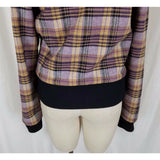 Golf Punk Tartan Scotch Plaid Wool Toggle Closure Fleece Bomber Jacket Womens 12