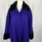 Bill Blass Fur Trim Lined Purple Wool Maxi 80s Swing Coat ALine Peacoat Womens 6