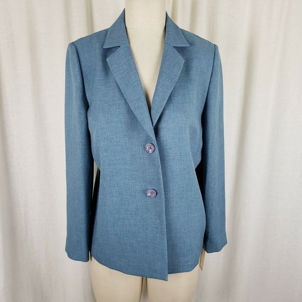 Alfred Dunner Petites Eaton Square Polyester Blazer Jacket Womens 10P Blue NOS