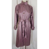 Jennifer Hill Shiny Wet Look Belted Tie Sash Long Trench Coat Womens 6 Rose Pink