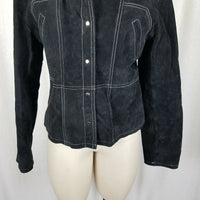 Wilsons Leather Maxima Black Cropped Suede Snap Up Stitched Jacket Womens L