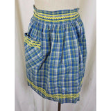 Vintage Gingham Girl Plaid Reversible APRON Mid Century Textile Cotton Ric Rac