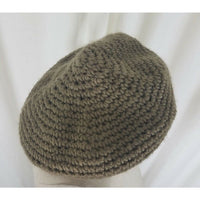 Vintage Knit Crochet Beret Flat Flexible Stretch Circle Rope Look Hat Tan Olive