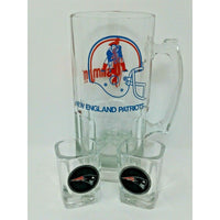 New England Patriots Pewter Framed Emblem Logo Square 2 Shot Glasses & 64 oz Mug