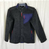 LL Bean Sherpa Shearling Berber Fleece Jacket Boys Kids M 10 12 Gray Deep Pile