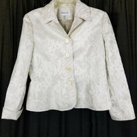 Chadwick's Petites Ivory Embossed Gold Metallic Floral Blazer Jacket Womens 10P