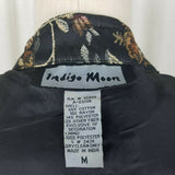 Indigo Moon Artsy Linen Abstract Patchwork Jacket Blazer Womens M Art to Wear