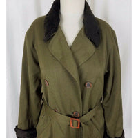 Liz Claiborne Lizsport Worsted Wool Faux Fur Long Maxi Trench Coat Womens PM