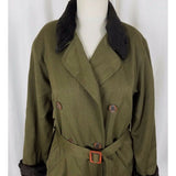 Liz Claiborne Lizsport Worsted Wool Faux Fur Long Maxi Trench Coat Womens PM