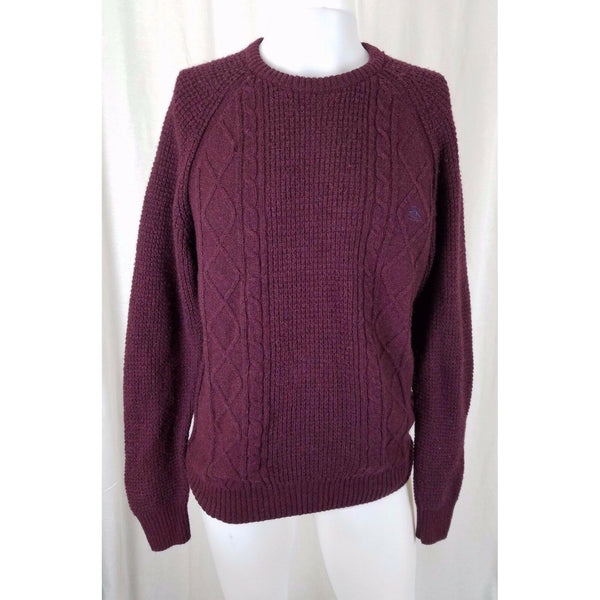 Penguin by Munsingwear Knit Sweater Pullover Crewneck Mens L Maroon Waffle Check