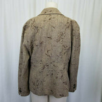 Coldwater Creek Belted Flocked Herringbone Wool Blazer JACKET Womens 14 Brown