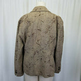 Coldwater Creek Belted Flocked Herringbone Wool Blazer JACKET Womens 14 Brown