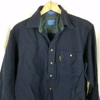 Pendleton Fitted Patch Elbows Wool Trail Shirt Mens Size L Navy Blue Button Up