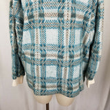Express French Country Fuzzy Fleece Plaid Pullover 1/4 Zip Up Jacket Womens L