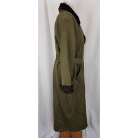 Liz Claiborne Lizsport Worsted Wool Faux Fur Long Maxi Trench Coat Womens PM