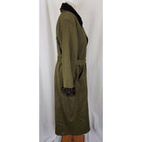 Liz Claiborne Lizsport Worsted Wool Faux Fur Long Maxi Trench Coat Womens PM