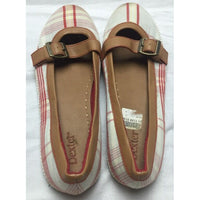 Dexter Plaid Cotton Canvas Leather Belted Buckle Ballet Flats Shoes Womens 5.5