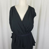 MNG Collection Black Ruffled Ruched Faux Wrap Blouson Jersey Knit Dress Womens S