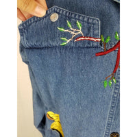 Quacker Factory Wild Jungle Zoo Animals Patch Denim Blue Jean Jacket Womens M