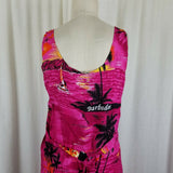 Barbados Hawaiian Tiki Hot Pink Scoop Neck Rayon Floral Tank Dress Womens M L