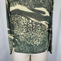 NWT Pierri New York Lightweight Knit Sweater Gold Metallic Animal Print Womens