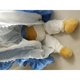 Vintage 1970s Plush Stuffed Blonde Teddy Bear in Blue Calico Dress Petticoat 26"