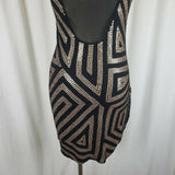 Express Gold Sequined Sheer Fitted Black Sexy Bodycon Party Dress Womens S