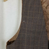 Vintage Yves Saint Laurent Brown Plaid Pointed Vest Mens S M Waistcoat Button Up