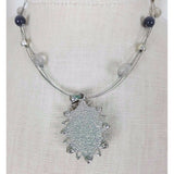 Faux Black Onyx Crystal Pendant Choker Necklace Silver Chain Charm Resin Beaded