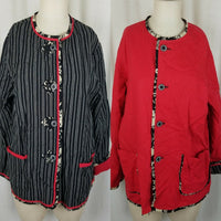 Vintage Reversible Quilted Artsy Jacket Blazer Womens L Handmade Black Red 90s