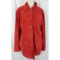 St. John's Bay Washable LEATHER Suede Full Button Up SHIRT JACKET Womens L Red