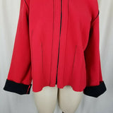 Maralyce Ferree Boutique Fleece Zip Pleated Jacket Womens L Maine USA Red Black