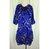 Gap Sheer Cotton Floral Print Layered Tiered Tie Neck Tunic Dress Womens XS Navy