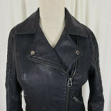 Topshop Vegan Faux Black Leather Cropped Moto Jacket Wide Collar Womens 4 Padded