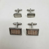 Brown & Silver Cufflinks Geometric Squares Dots Print Mid Century Modern MCM