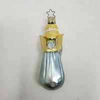 Vintage Painted Glass Figural Winged Angel Christmas Ornaments Teardrop Shape 4"