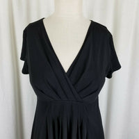 Motherhood Maternity Little Black Faux Wrap Pleated Gathered Dress Womens M NWT