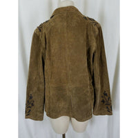 Brandon Thomas Brown LEATHER Suede Embellished Vines Applique JACKET Womens XL