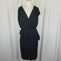 MNG Collection Black Ruffled Ruched Faux Wrap Blouson Jersey Knit Dress Womens S