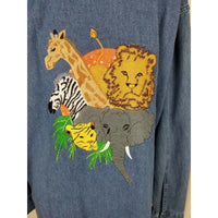 Quacker Factory Wild Jungle Zoo Animals Patch Denim Blue Jean Jacket Womens M