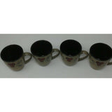 SANGO JUBILEE BLACK 4753 Red Berry SET OF 4 Coffee Hot Tea Handled Ceramic MUGS