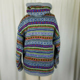 Rainbow Crafts Merino Wool Knit Hooded Zip Sweater Jacket Womens L Aztec Tribal