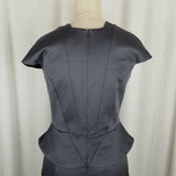 Bastyan Fitted Peplum Dress Slate Gray Womens 8 Cap Sleeve Avant Garde Cotton