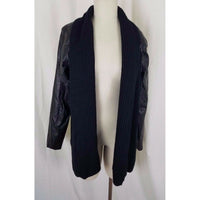 Nurture Open Front Asymmetrical Knit Vegan Faux Leather Sweater Jacket Womens L