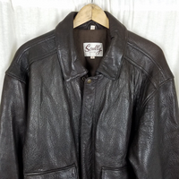 Vintage Scully Brown Pebble Leather Flight Bomber Jacket Mens XL Flannel Lined