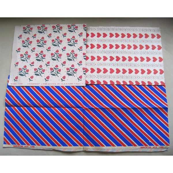Vintage 1950 All Occasion Wrapping Paper Squares hand print Eleanor Finch Berry
