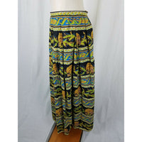 Vintage Asian Inspired Koi Fish Print Pleated Long Maxi Skirt Womens S Jupe-Fix