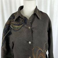 Chicos Embroidered Embellished Button Up Shirt Jacket Womens 2 L Art to Wear