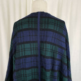 Izod Tartan Plaid Wrap Sweater Cape Poncho Womens S M Green Blue Asymmetrical